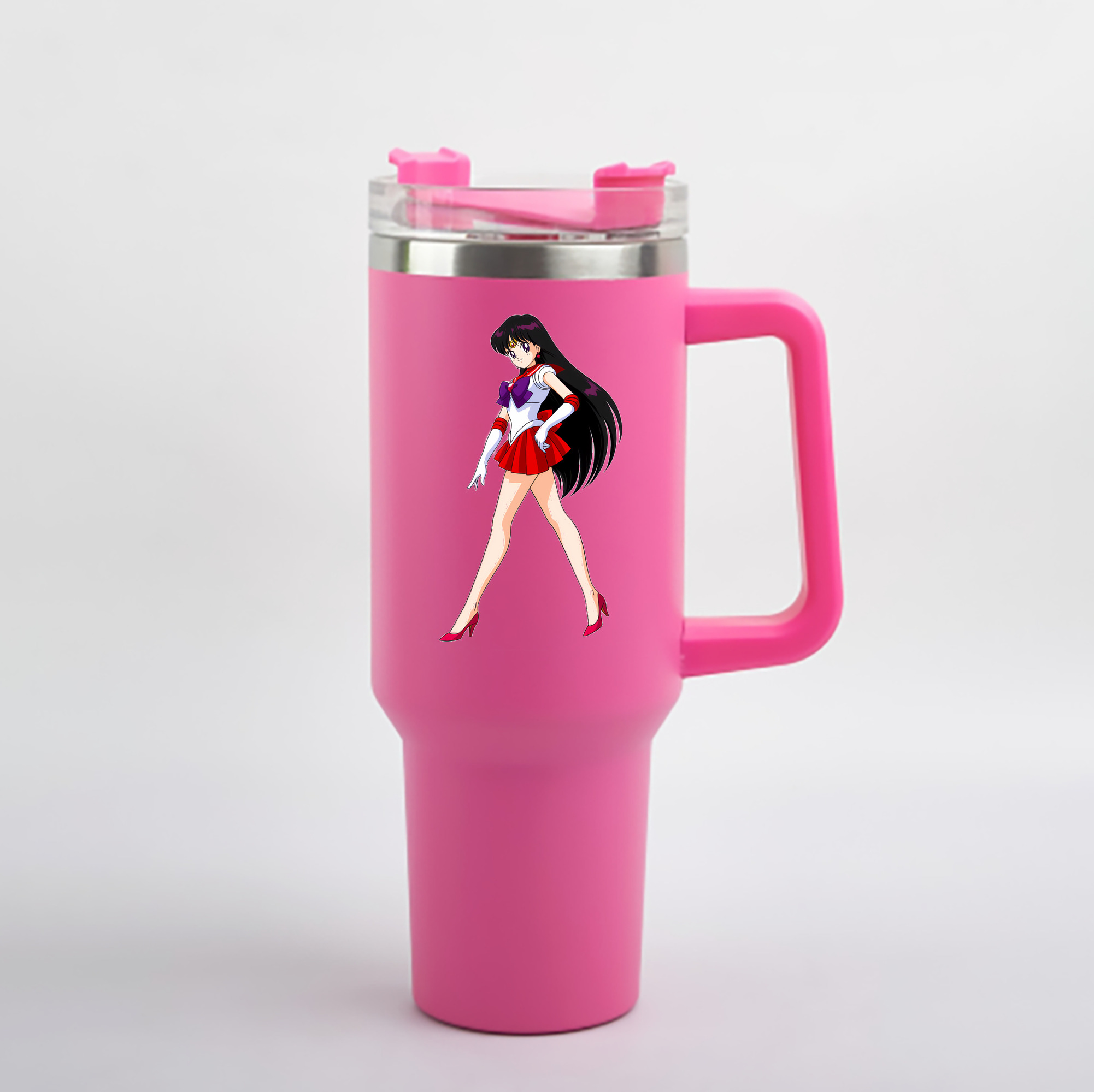 （画像用） 美少女戦士セーラームーン 火野レイ ひの レイ Sailor Moon Hino Rei （セーラーマーズ,Sailor Mars） 1200mL車用タンブラー - クリスタルステッカー（プラスチックストロー付き）